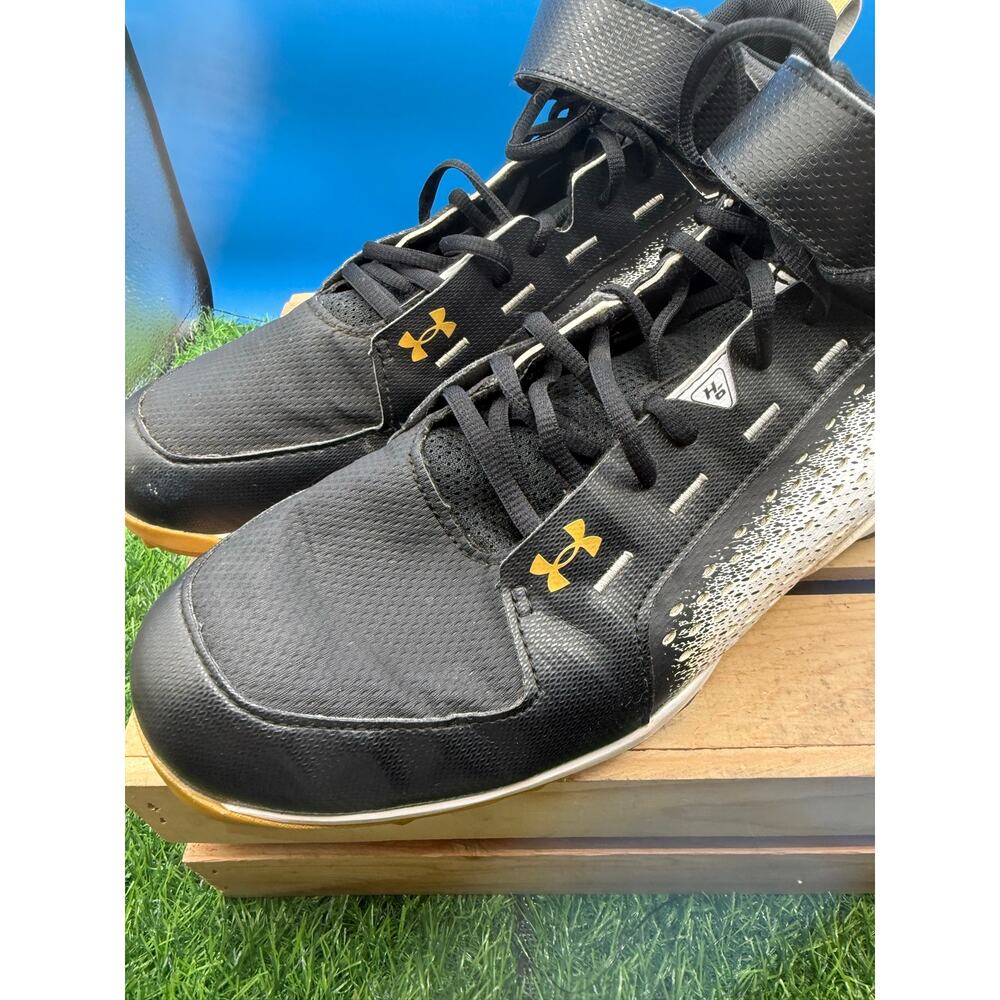 Under Armour Harper 6 Mid Molded Baseball Cleats-Black White Gold-Men's Size 12 - Picture 5 of 9